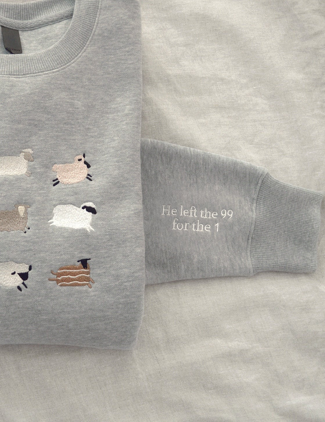 Embroidered 'Lost Sheep' Sweatshirt, Jesus Leaves the 99, The Lord is My Shepherd Crewneck, Psalm 23, Christian Apparel, Sweater
